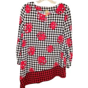 Anne Klein Red Black Houndstooth Tunic S